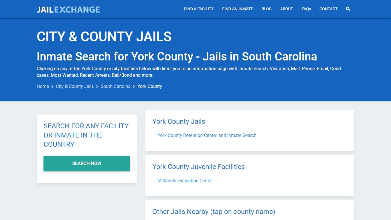 Inmate Search for York County | Jails in South Carolina - Jail Exchange