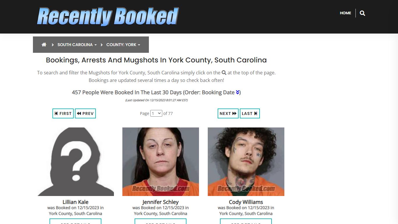 Bookings, Arrests and Mugshots in York County, South Carolina